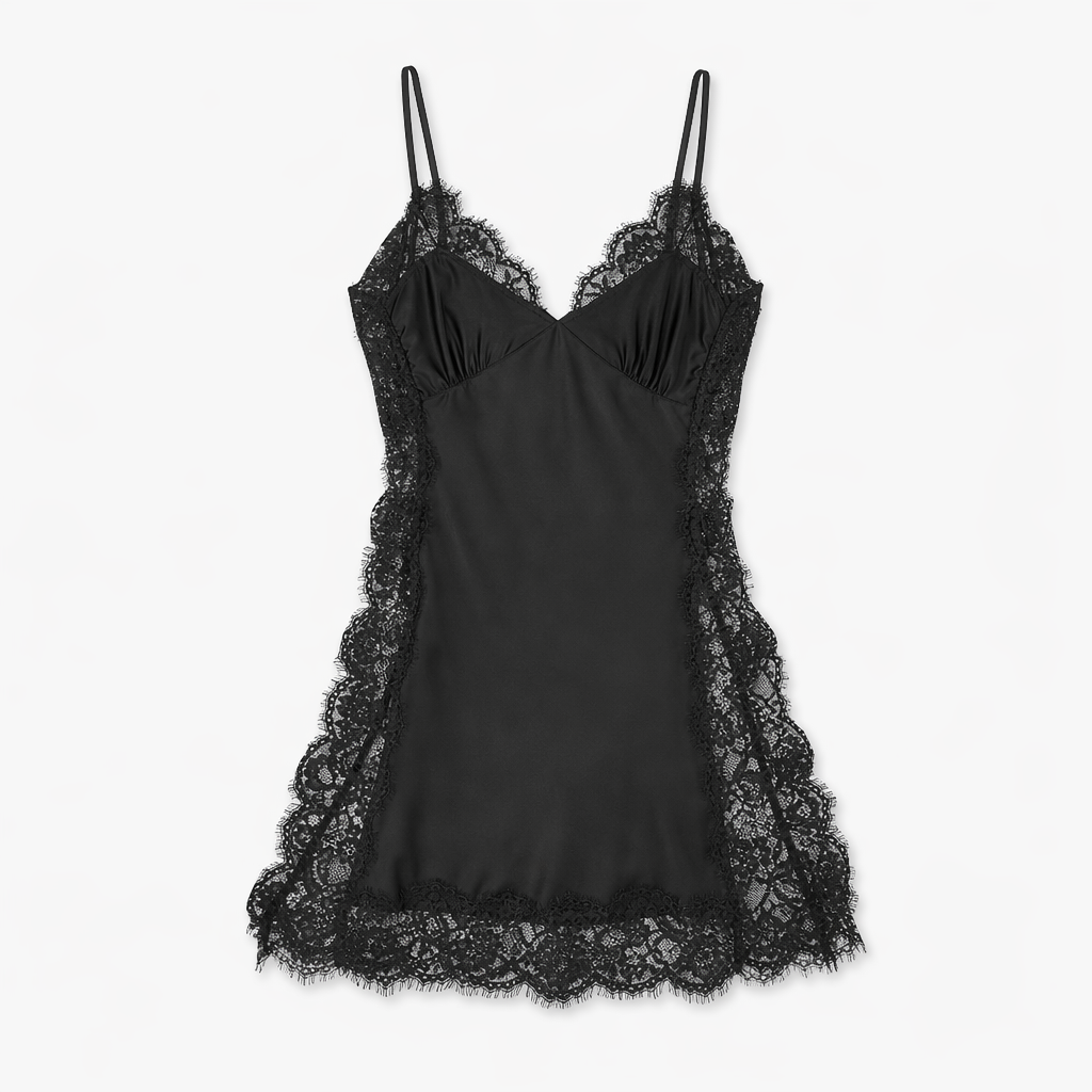 Amorino  Lace Backless Nightgown Black