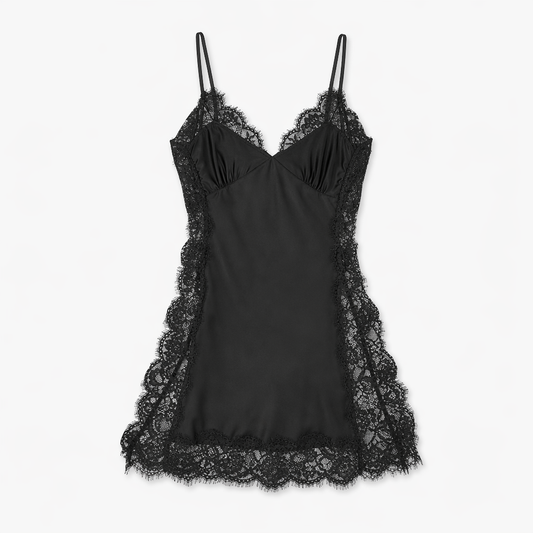 Amorino  Lace Backless Nightgown Black