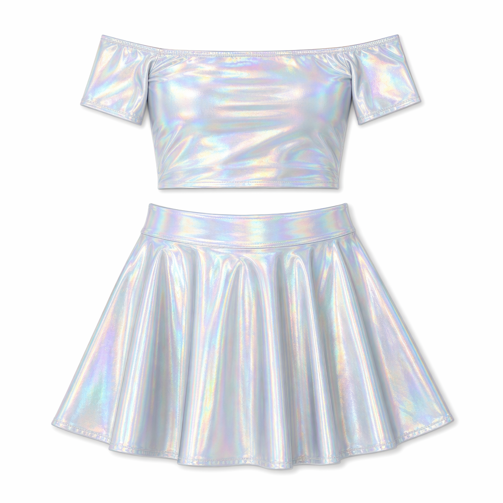 Holographic Rave Skirt Set Holographic Silver