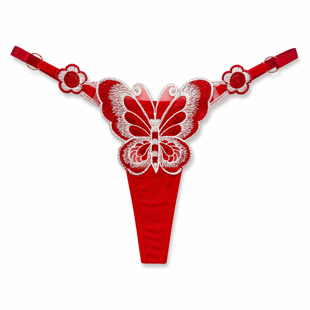 Sultry Butterfly Embroidered T-string Panty Red