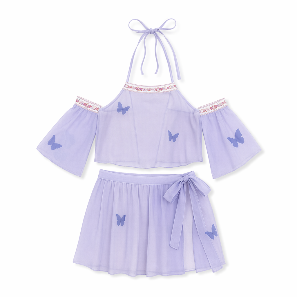 Purple Chinese Elf Costume Chiffon Crop Purple