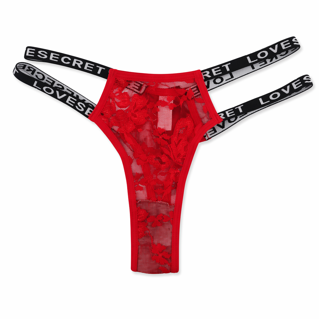 Sheer Mesh Double Strap Lace Panties Red