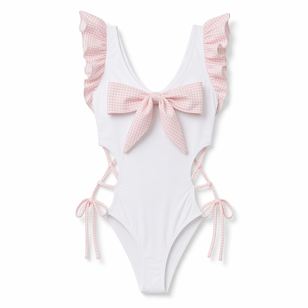 Cute Side Lace Schoolgirl Bodysuit White