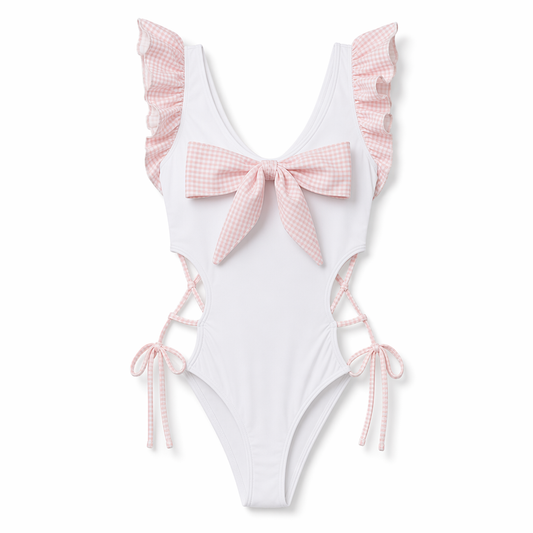 Cute Side Lace Schoolgirl Bodysuit White