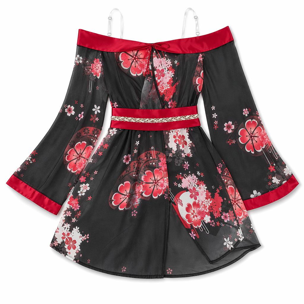 Kimono Anime Geisha Costume Black