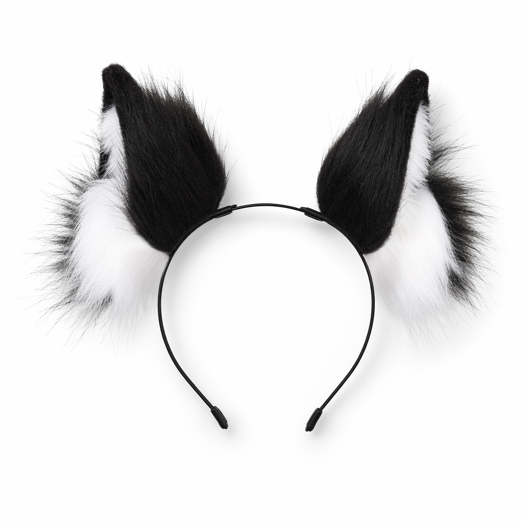 Fur Cat Ears Headband - Cosplay Party Accessory Black