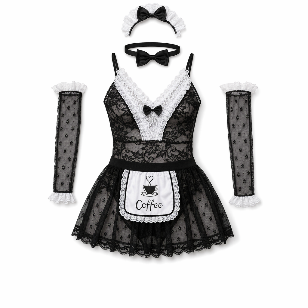 Sheer Lace Anime Maid Outfit Black