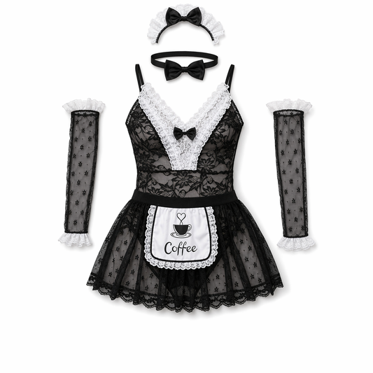 Sheer Lace Anime Maid Outfit Black