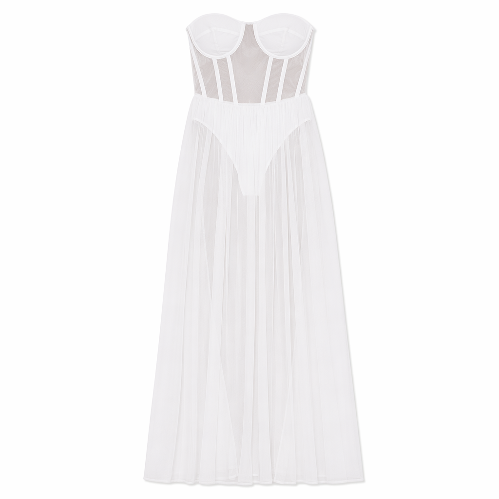 Sheer Corset Maxi Dress. White