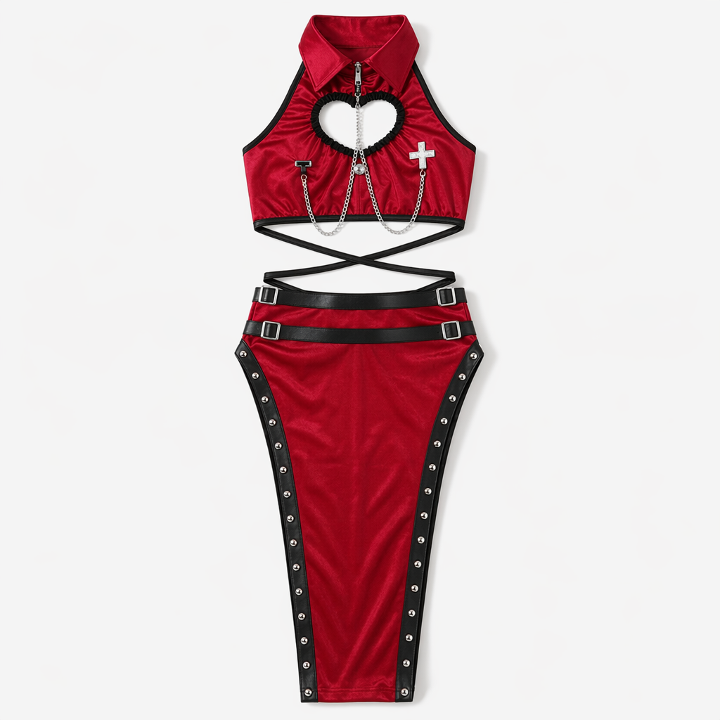 Devil Cosplay Crop Top & Skirt Red