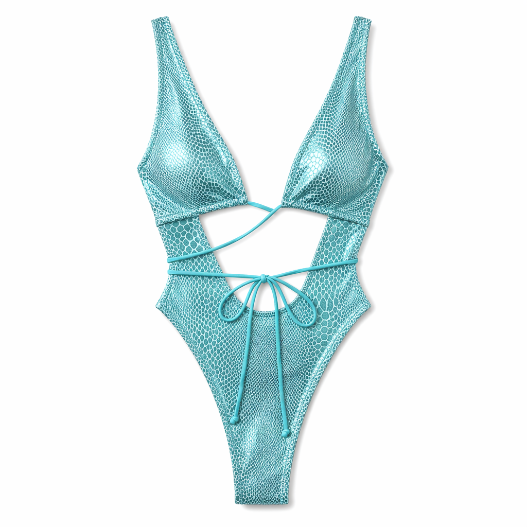 Maximized Snake Print Deep V Neck Monokini Green