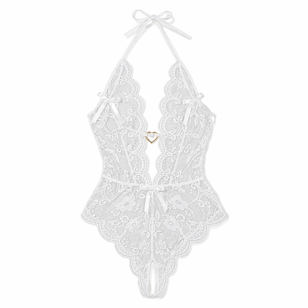 Irresistible Lace V-Neck Catsuit - Plus Size White
