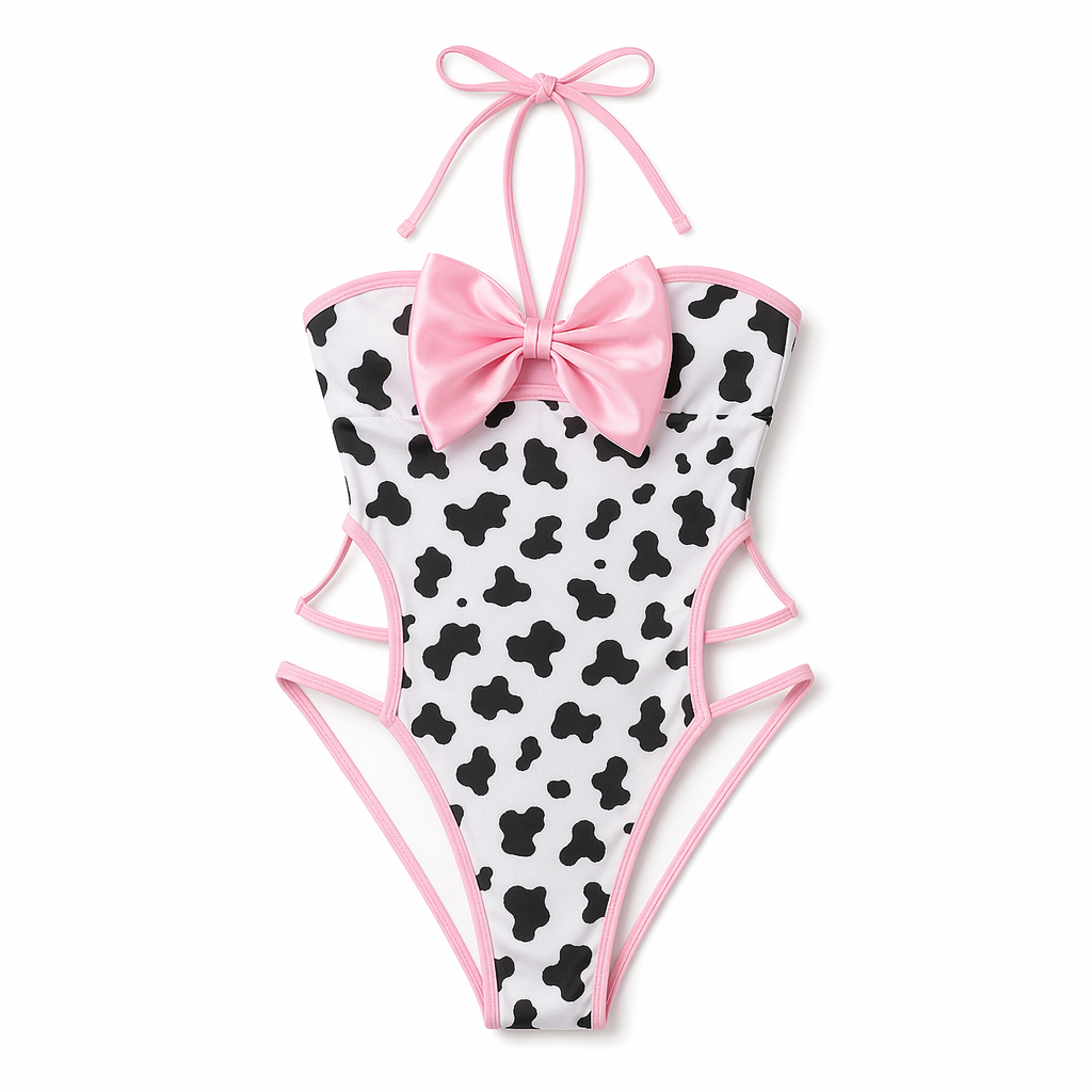 Amorino Anime Cow Print Cosplay Bodysuit Pink