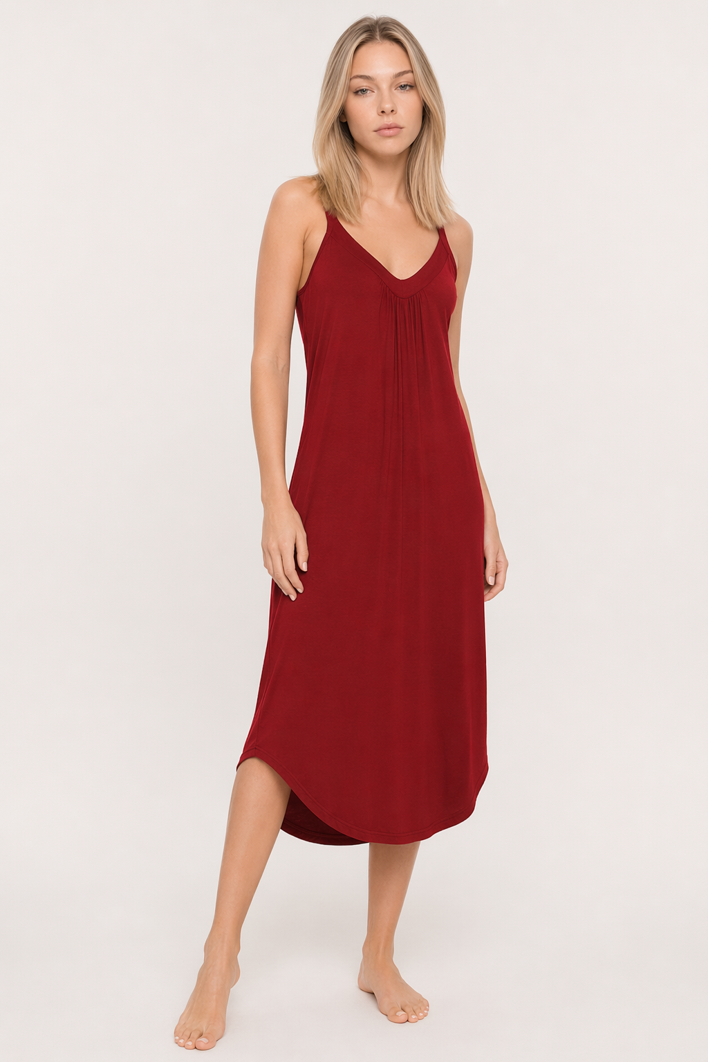V-Neck Midi Lounge Dress Scarlet