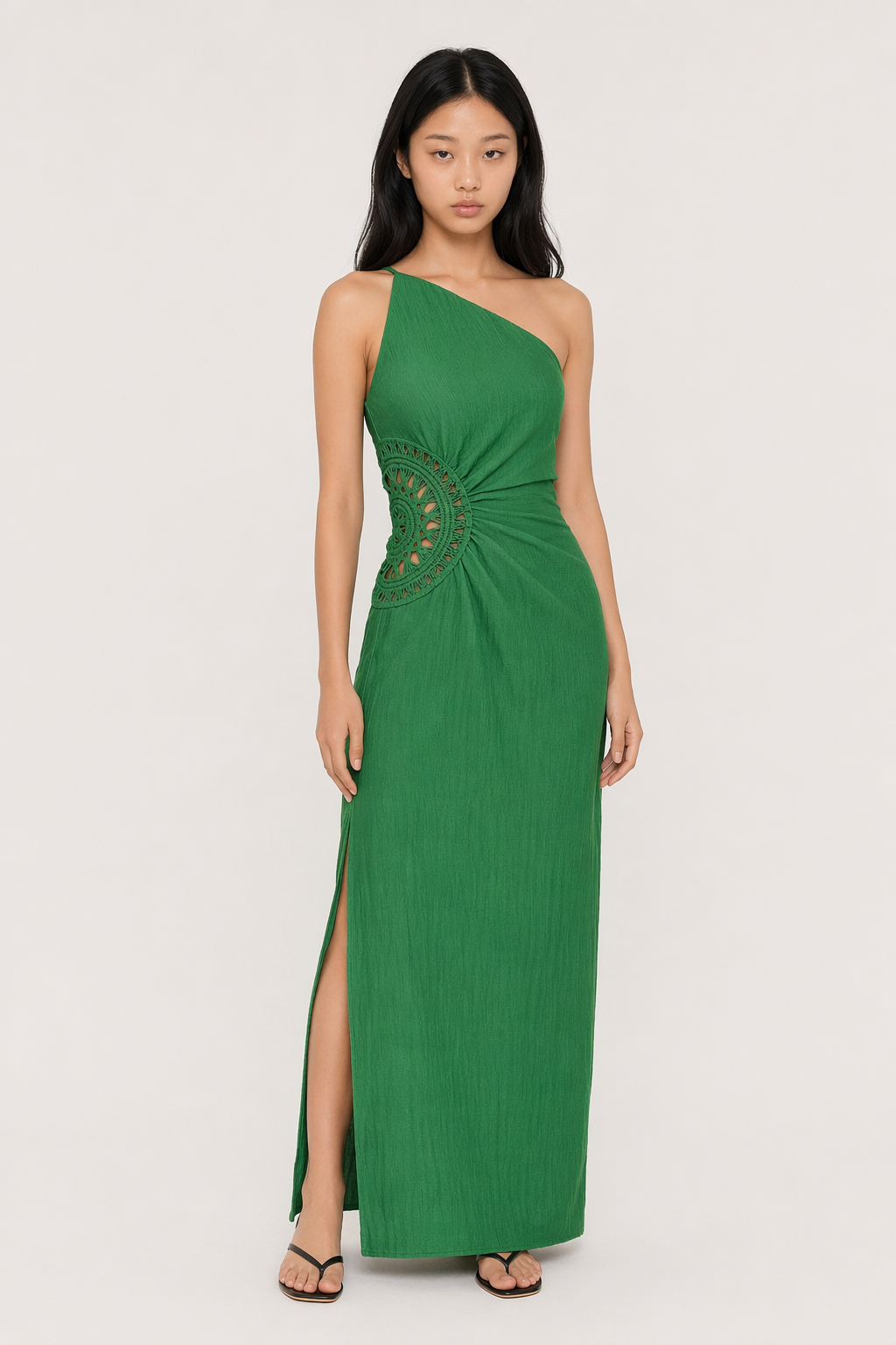 Honey Slit One Shoulder Sleeveless Maxi Dress Dark Green