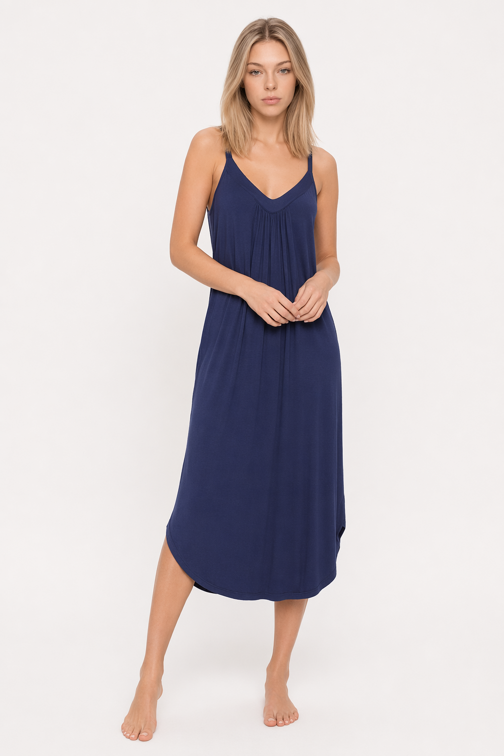 V-Neck Midi Lounge Dress Dark Blue
