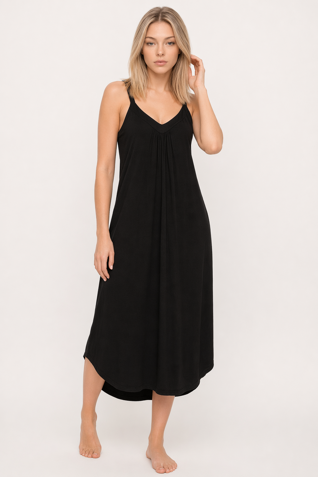 V-Neck Midi Lounge Dress Black