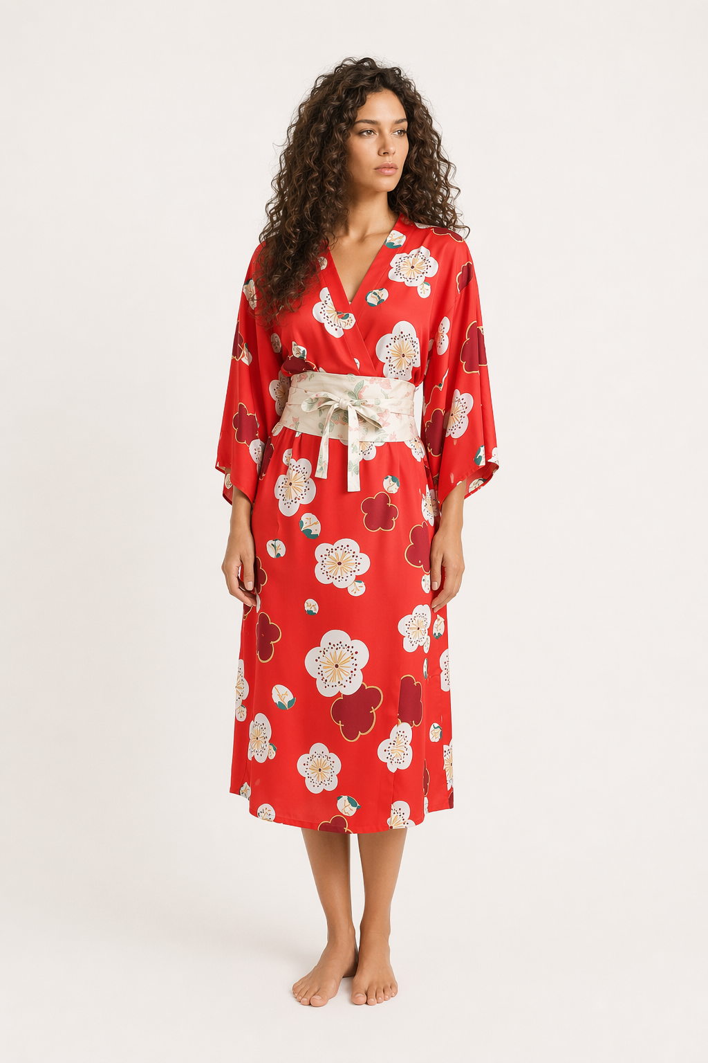 Sakura Kimono Sleepwear: Floral Satin XL
