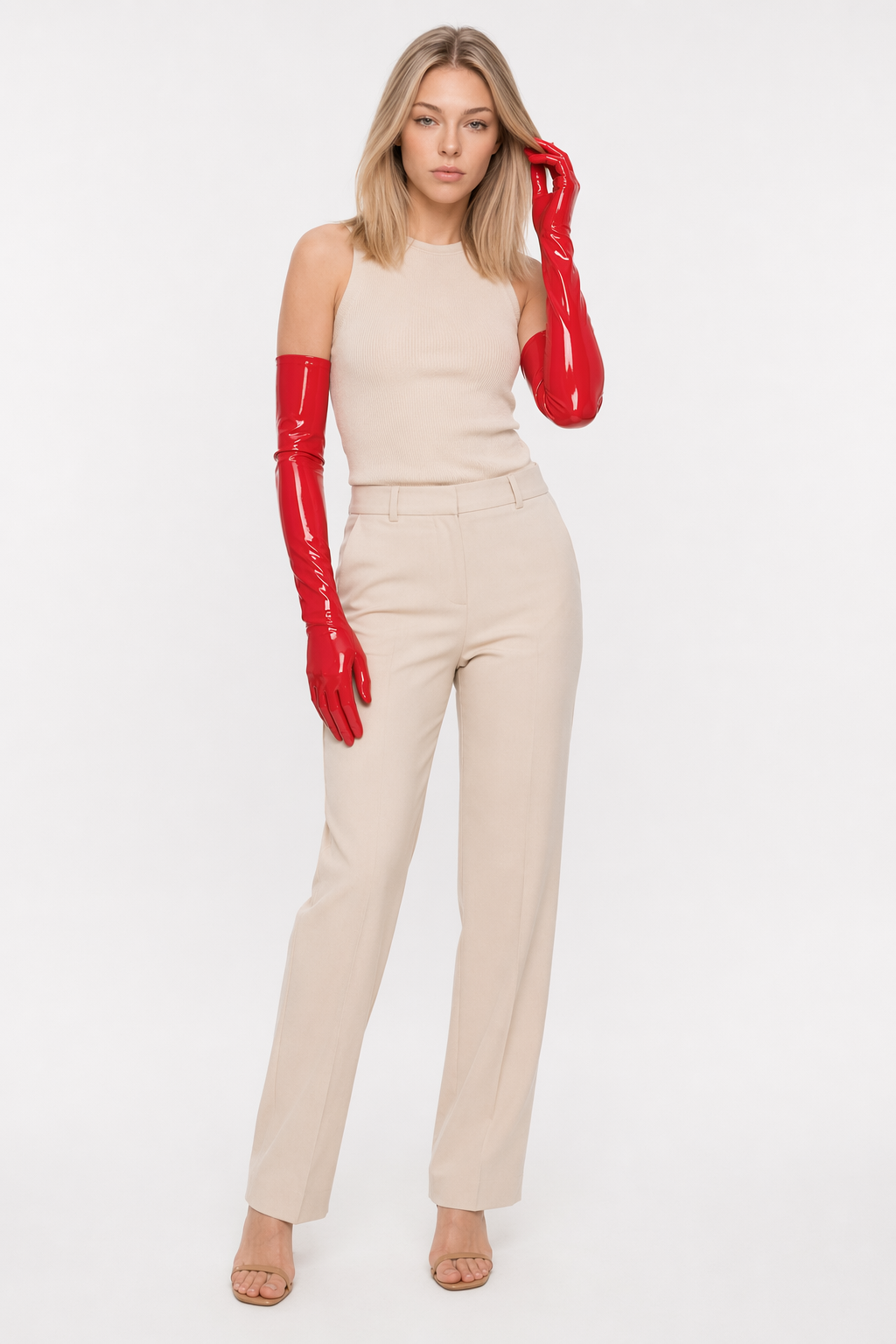 Amorino Women's Irresistible Latex Elbow Gloves Red