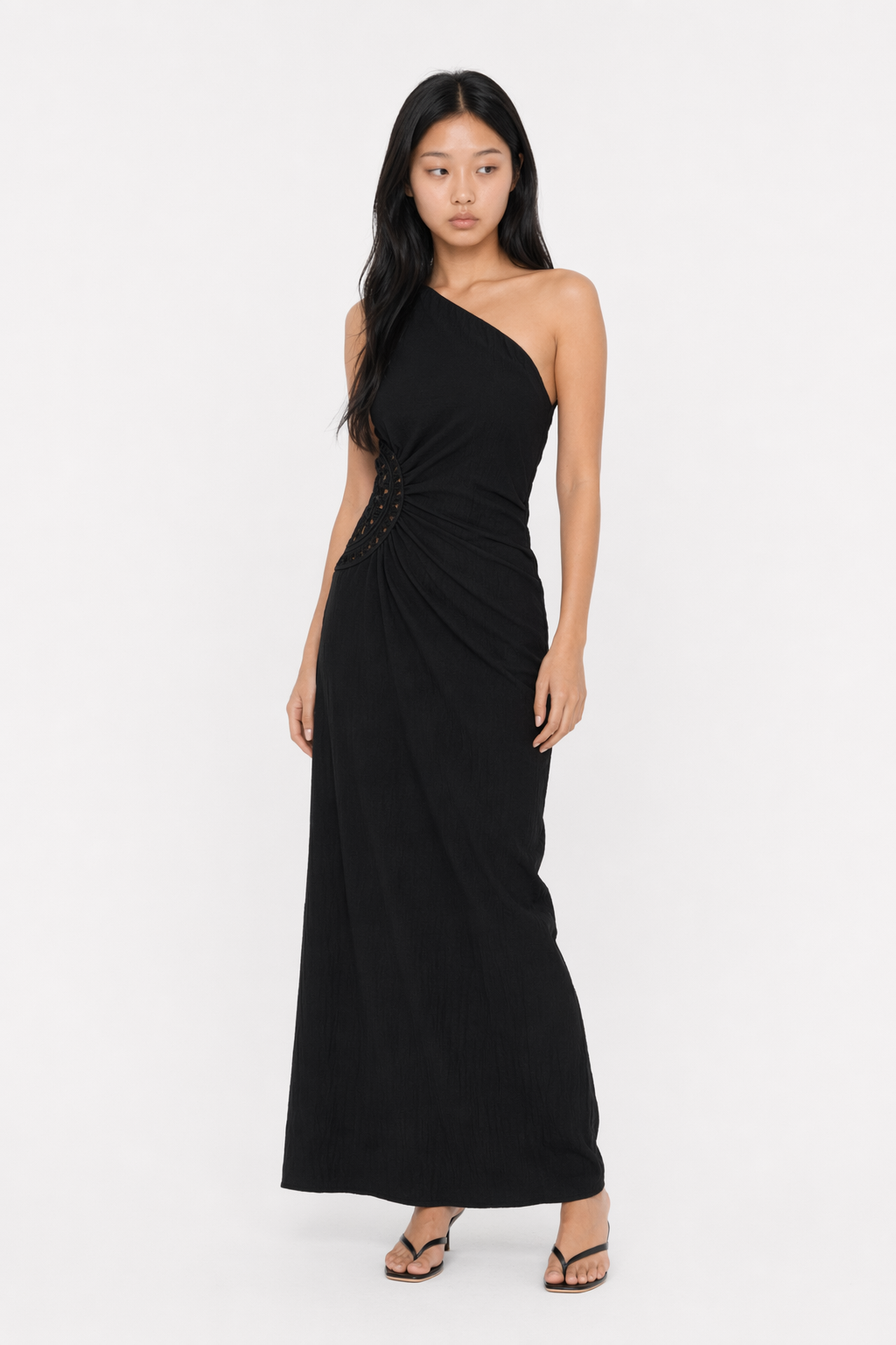 Honey Slit One Shoulder Sleeveless Maxi Dress Black