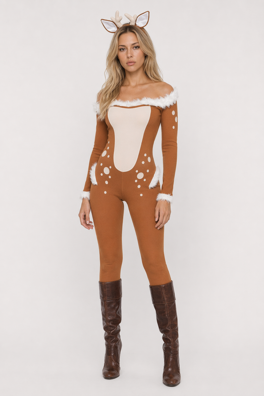 Women's Christmas Deer Cosplay Suit Brown