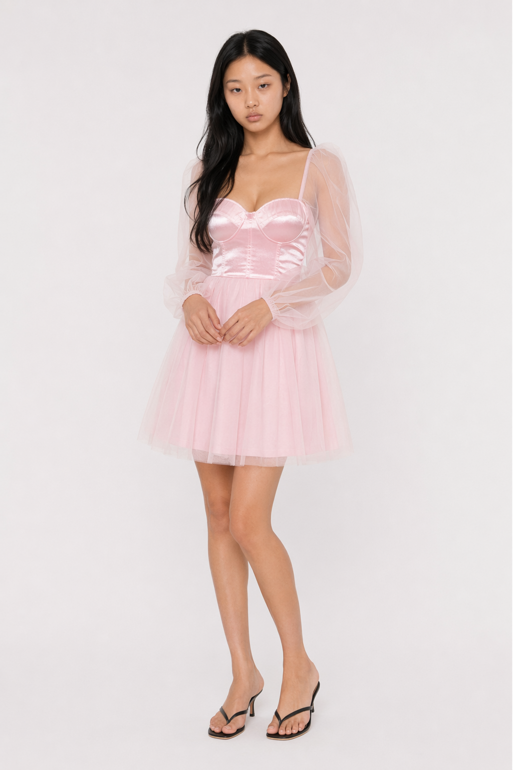 Sweetheart Neck Balloon Sleeve Mini Dress Blush Pink