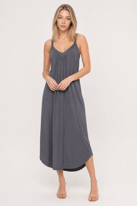 V-Neck Midi Lounge Dress Dark Gray
