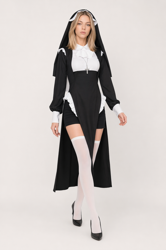 Halloween Costume for Adults: Black Nun Outfit Black