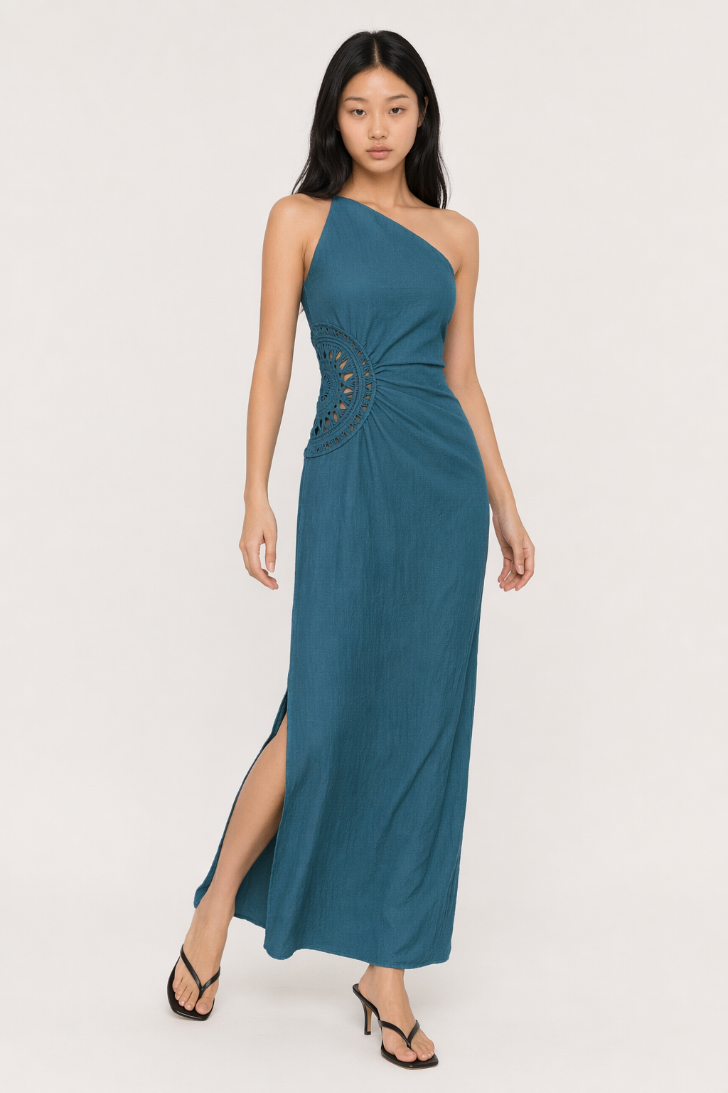 Honey Slit One Shoulder Sleeveless Maxi Dress Deep Teal