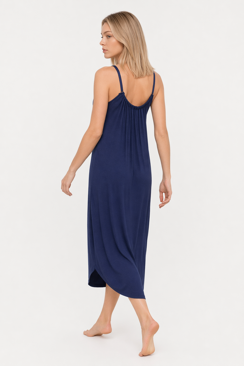 V-Neck Midi Lounge Dress Dark Blue