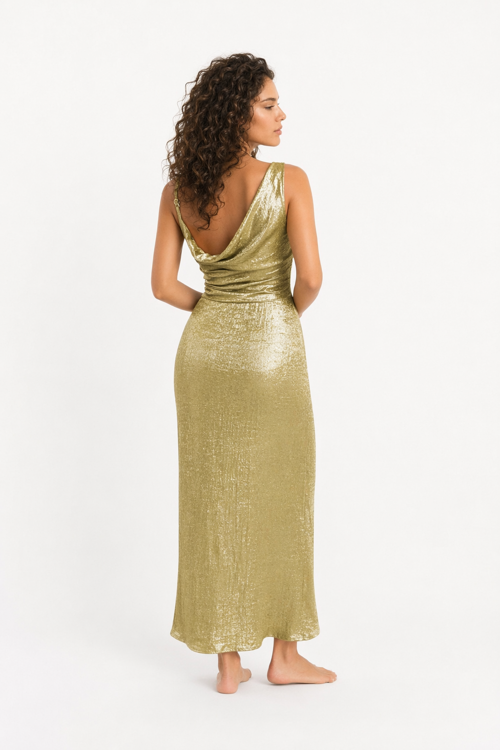 Honey Asymmetric Neck Sleeveless Midi Dress Yellow-Green