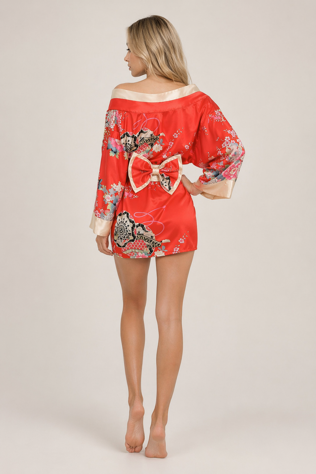 Flower Print Short Kimono - 2 Colors for Women's Traditional Japanese Yukata S