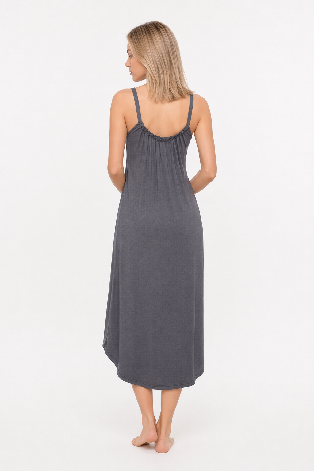 V-Neck Midi Lounge Dress Dark Gray