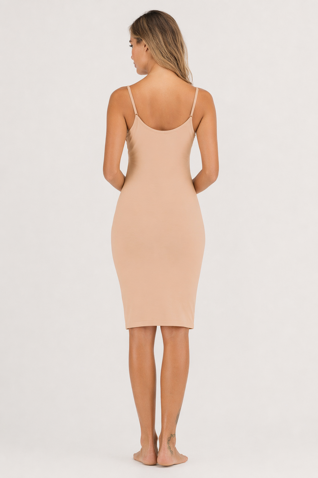Lace Detail V-Neck Spaghetti Strap Lounge Dress Tan