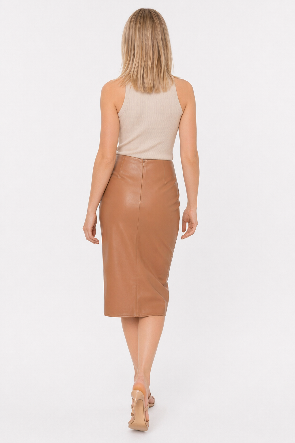Twist Detail High Waist Skirt Tan