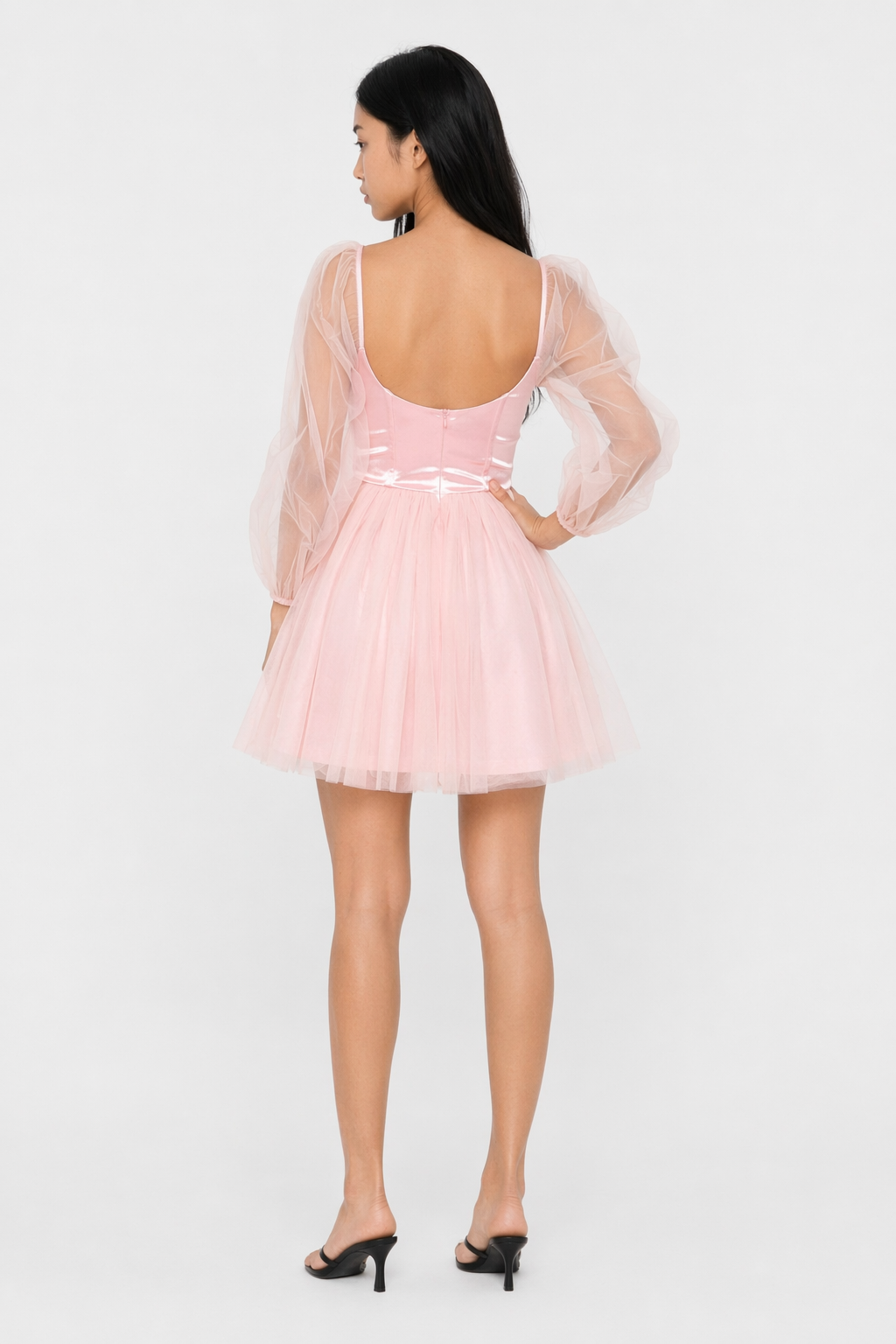 Sweetheart Neck Balloon Sleeve Mini Dress Blush Pink