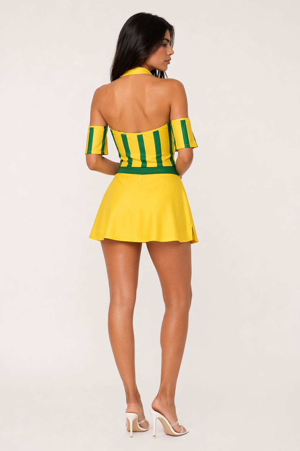 Lace-Up V-Neck Cheerleader Costume for Adult Cosplay Yellow