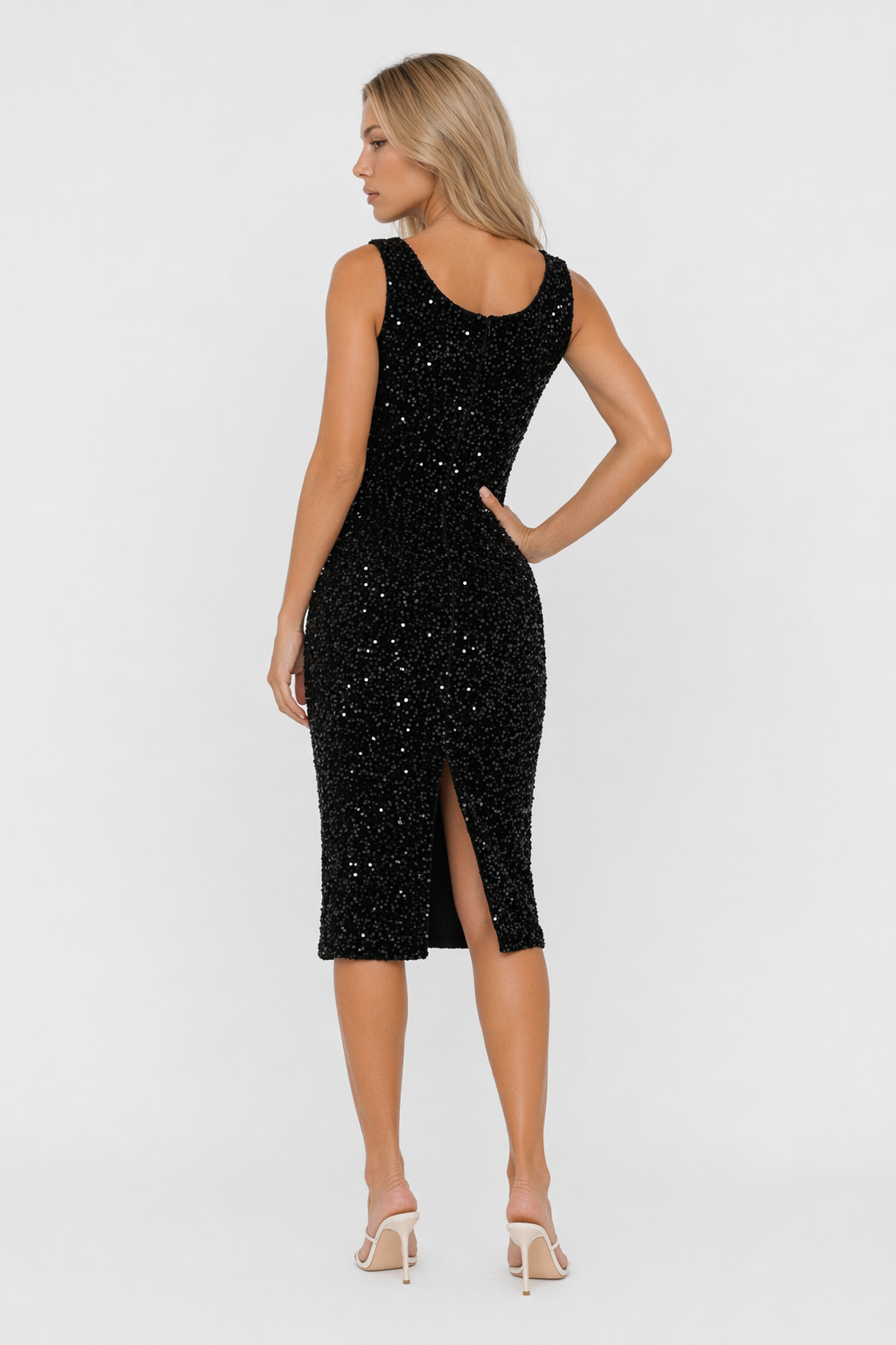 Sequin Sleeveless Slit Dress Black