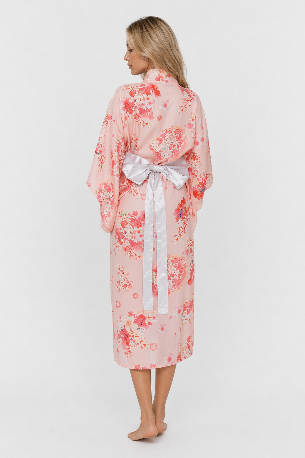Floral Printed Traditional Kimono Robe Pink