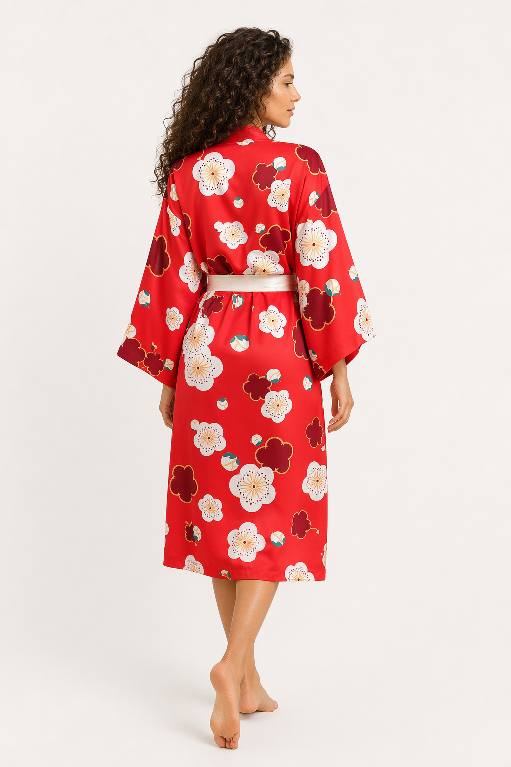 Sakura Kimono Sleepwear: Floral Satin XL