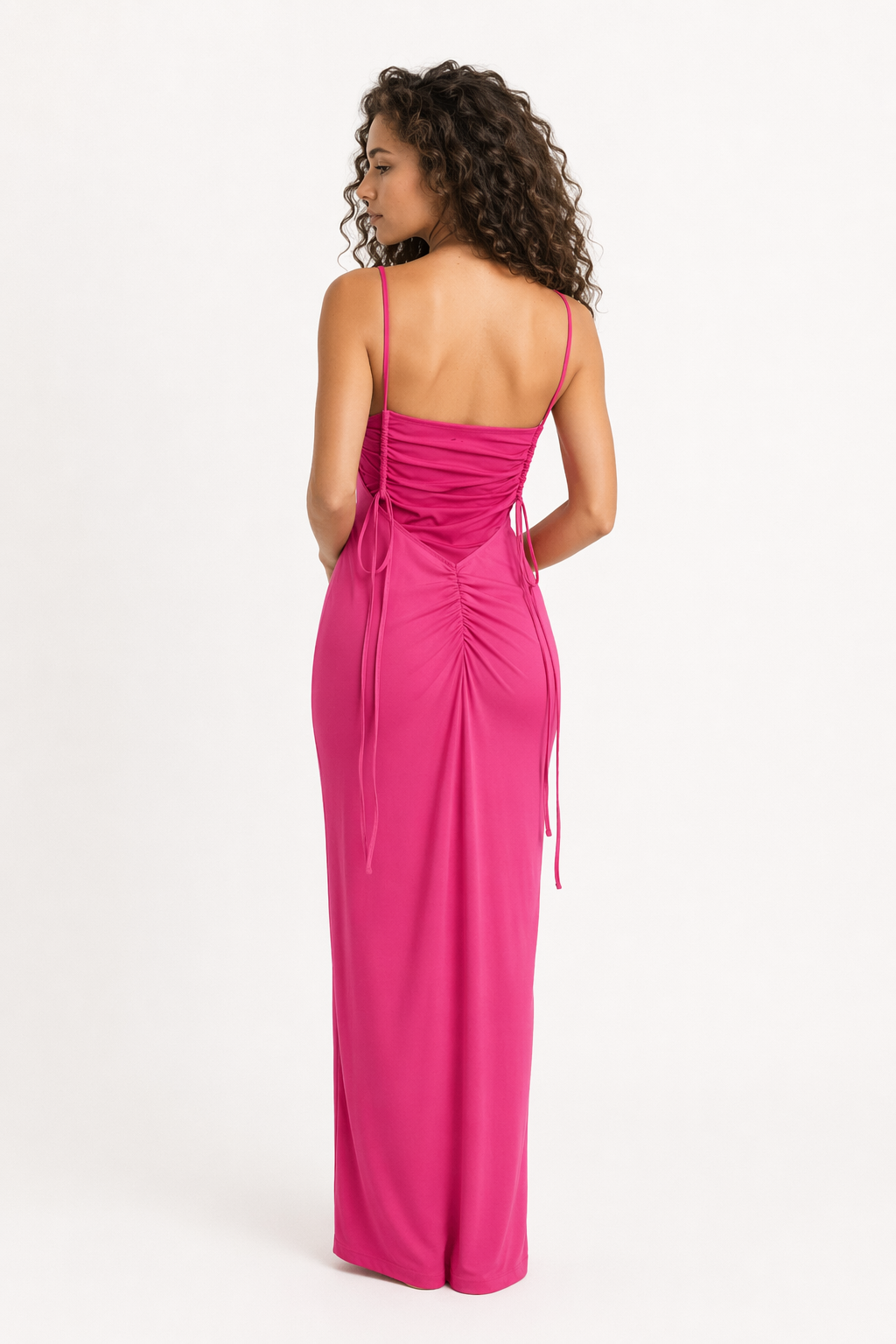Backless Cowl Neck Sleeveless Cami Dress Hot Pink