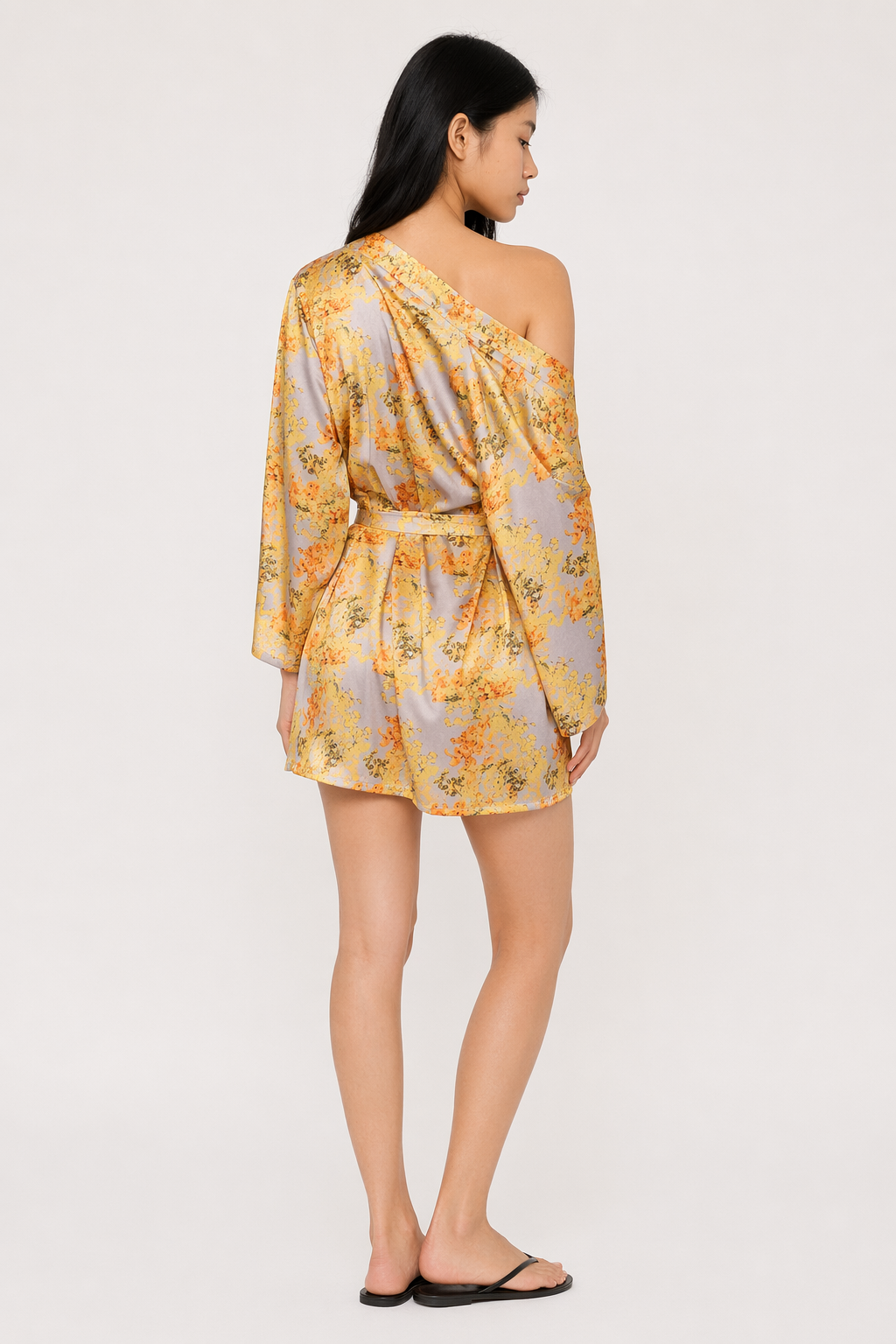 Satin Kimono Robe - Japanese-inspired Cozy Yellow