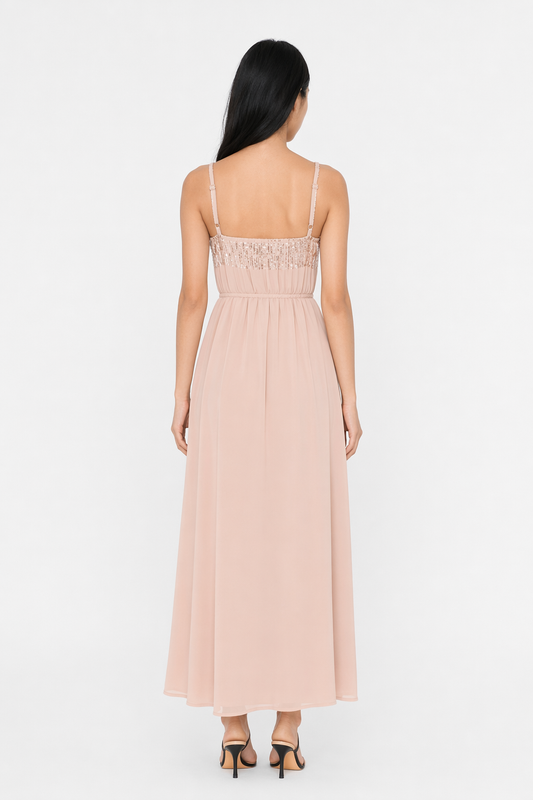 Honey Tied Surplice Sleeveless Midi Cami Dress Pale Blush