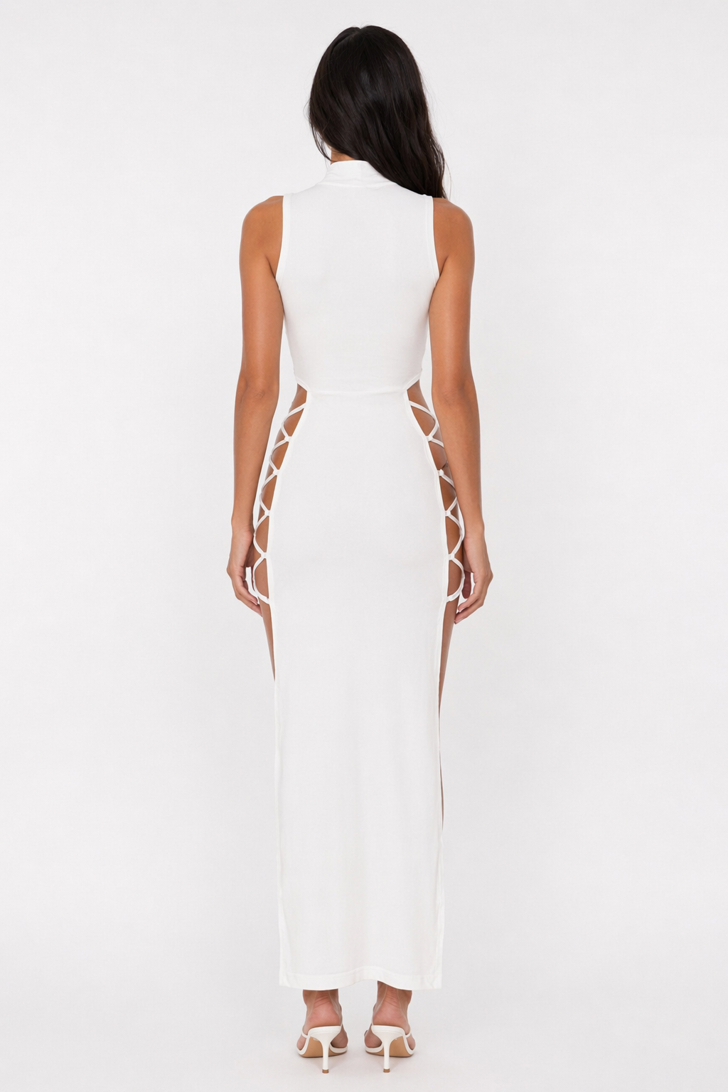 Lace-up Cut-Out Maxi Dress. White
