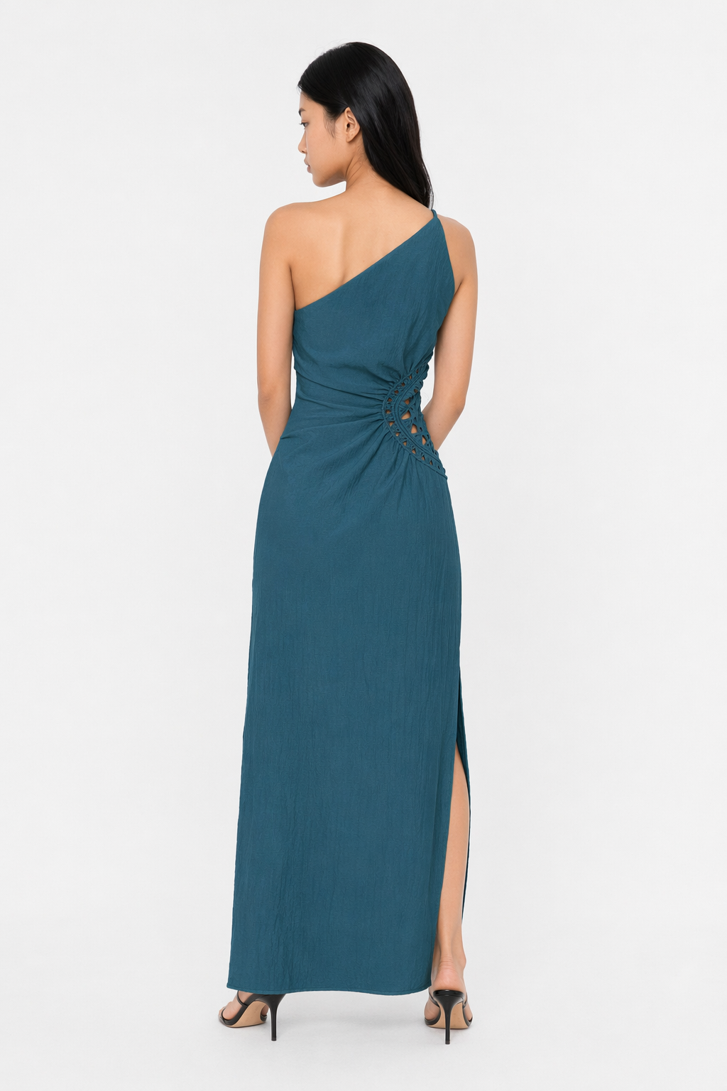 Honey Slit One Shoulder Sleeveless Maxi Dress Deep Teal