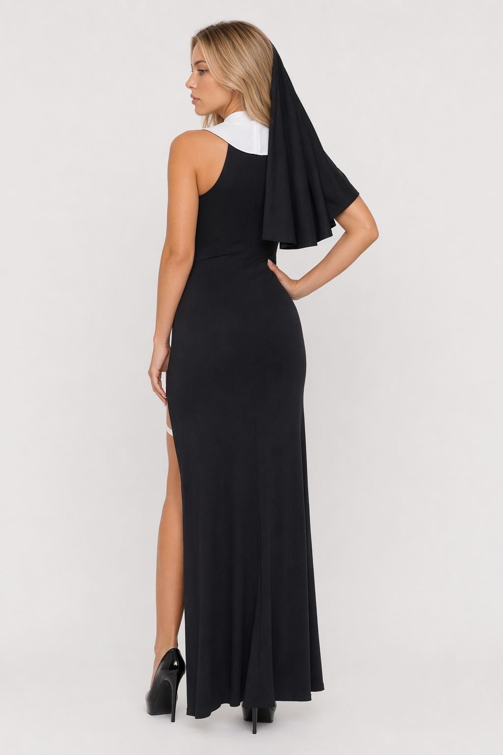 Scary Black Nun Cosplay Costume Black