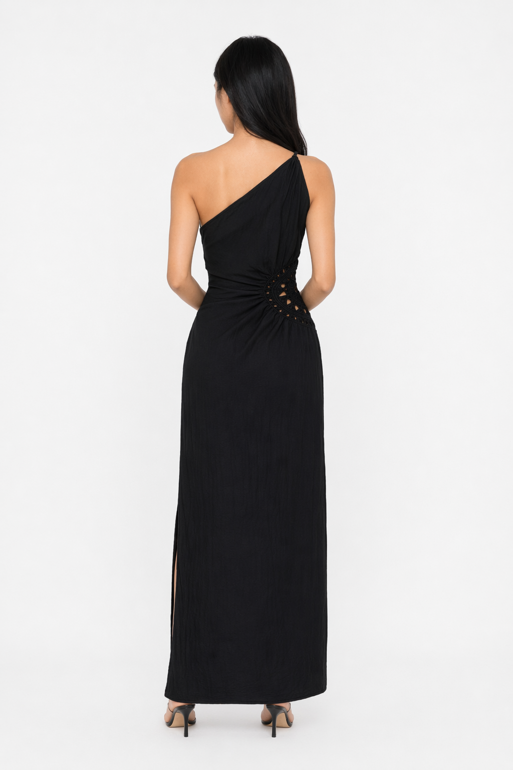 Honey Slit One Shoulder Sleeveless Maxi Dress Black