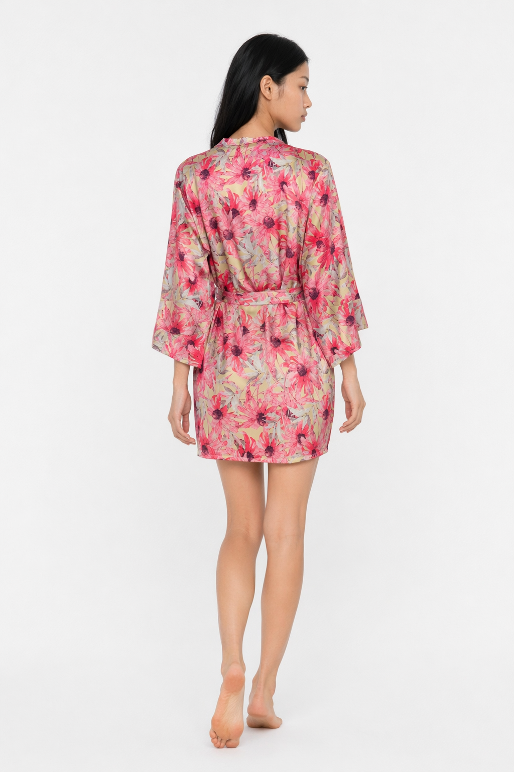 Satin Kimono Robe - Japanese-inspired Cozy Pink