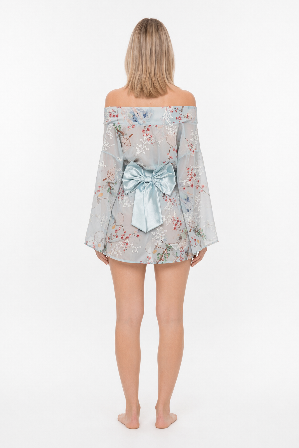Floral Print Anime Lingerie Set: Japanese Kimono Costume Blue