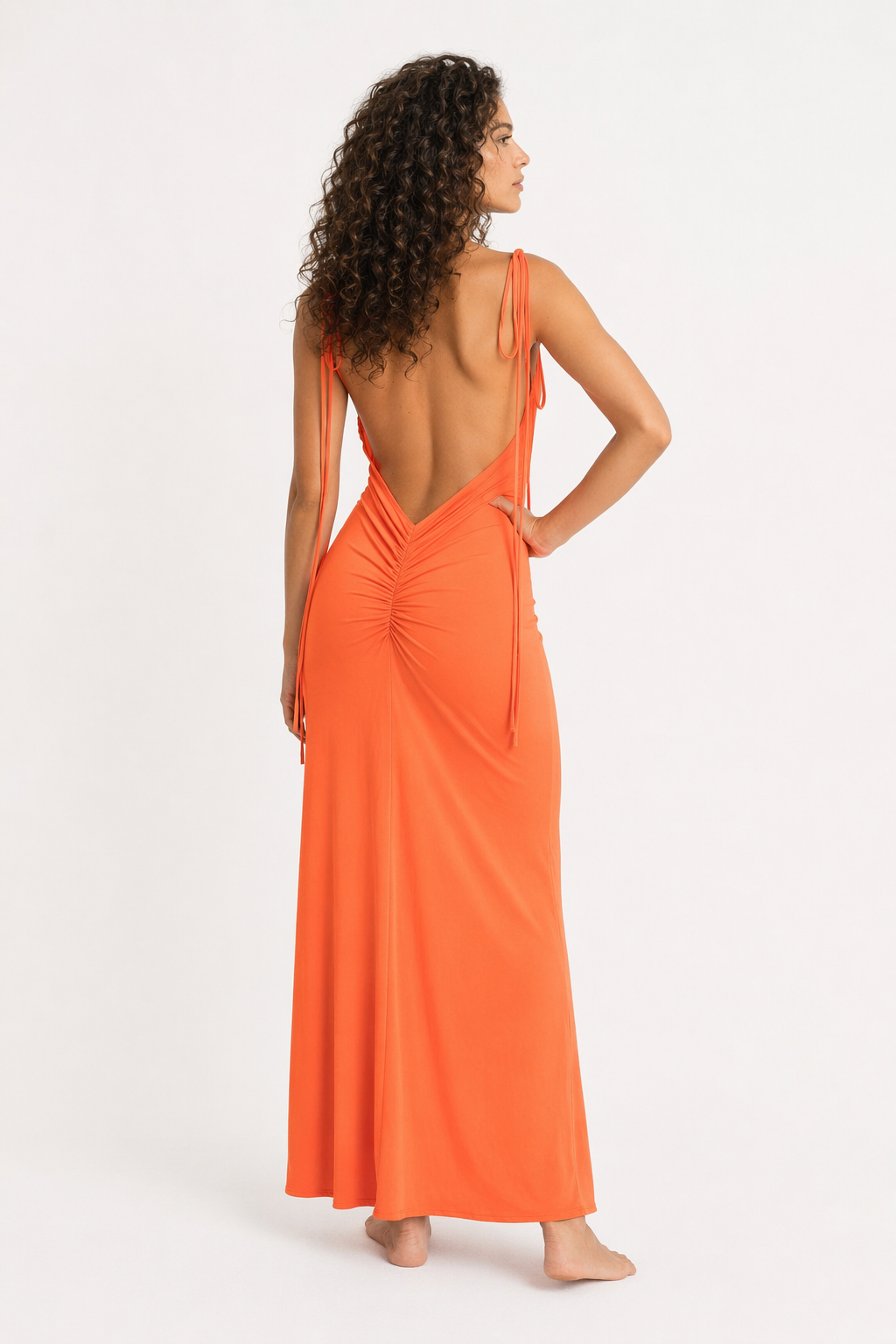 Backless Cowl Neck Sleeveless Cami Dress Orange